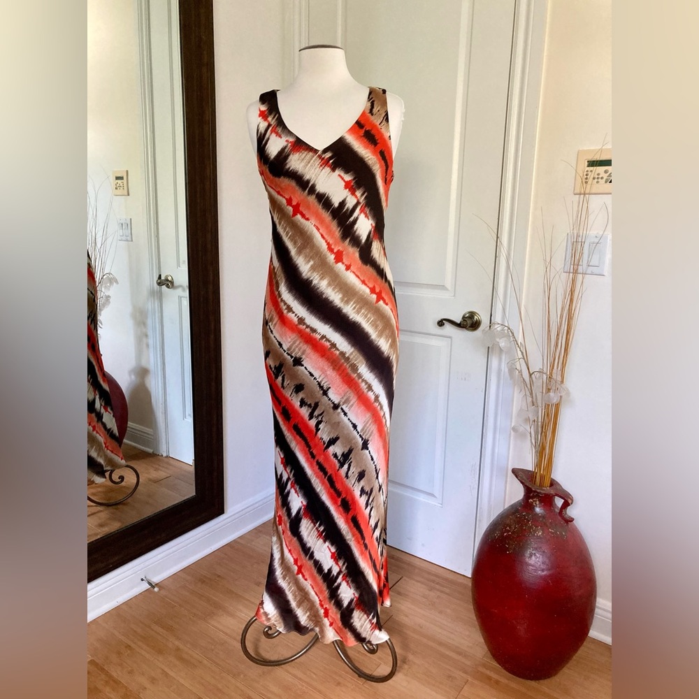 Liz Claiborne Brown & Multi Color V-neck Sleeveless Maxi Dress - Picture 1 of 7